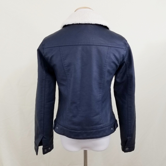 Levi's sherpa leather trucker jacket navy blue size XS (missing cuff snap) - Picture 3 of 8